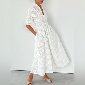 NWT Vita Grace Sierra Embroidered Cotton Summer Day Dress White (US 8 / Large)